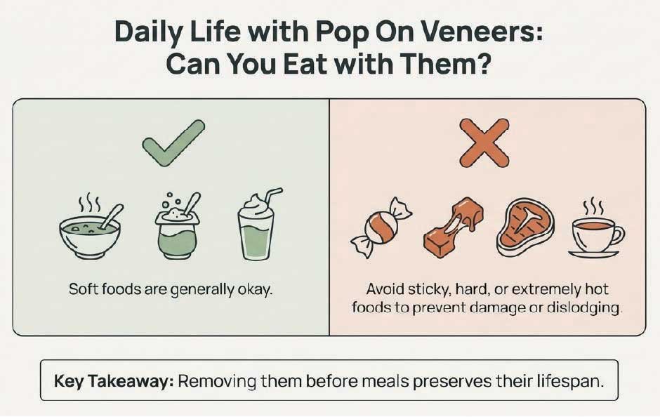  can you eat with pop on veneers